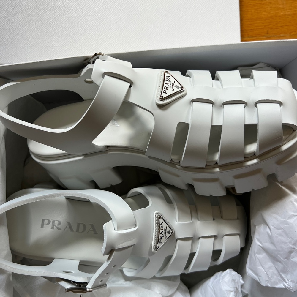 Prada White Cage sandal